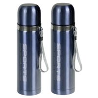 2x stuks metallic thermosflessen / isoleerflessen RVS voor onderweg lichtblauw 500 ml