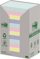 Post-it recycled notes Nature, 100 vel, ft 38 x 51 mm, pak van 24 blokken, geassorteerde kleuren