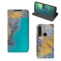 Motorola G8 Plus Standcase Marble Blue Gold