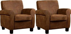 Set van 2 Bruine leren klassieke fauteuils Perfection - poot hout bruin - Kenia Leer Brown (bruin leer)