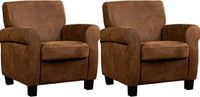 Set van 2 Bruine leren klassieke fauteuils Perfection - poot hout bruin - Kenia Leer Brown (bruin leer) - thumbnail