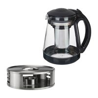 Theepot met filter/infuser inclusief warmhoudplaatje - 1800 ml - glas/rvs