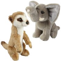 Knuffeldieren set olifant en stokstaartje pluche knuffels 18 cm - thumbnail