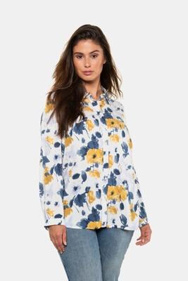 Ulla Popken Blouse, bloemendessin, knopenlijst, lange mouwen - Grote Maten