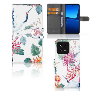 Xiaomi 13 Telefoonhoesje met Pasjes Bird Flowers