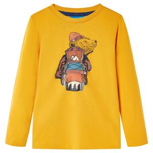 Kindershirt met lange mouwen berenprint 92 okerkleurig