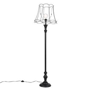 QAZQA Vloerlamp zwart met Granny Frame kap 45 cm - Classico