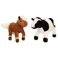 Pluche knuffel boerderijdieren set Koe en Paard van 20 cm