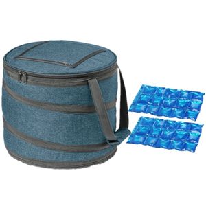 Opvouwbare koeltas blauw/grijs met 2 stuks flexibele koelelementen 15 liter