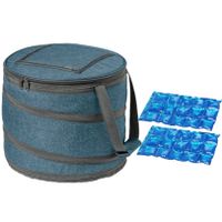 Opvouwbare koeltas blauw/grijs met 2 stuks flexibele koelelementen 15 liter - thumbnail