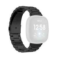 By Qubix - Compatible met Fitbit Versa 3/4 & Sense 1/2 metalen schakelbandje - Zwart - Compatible fitbit bandje