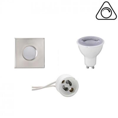 LED Spot Set - Aigi - GU10 Fitting - Waterdicht IP65 - Dimbaar - Inbouw Vierkant - Mat Chroom - 6W - Warm Wit 3000K - 82mm