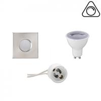 LED Spot Set - Aigi - GU10 Fitting - Waterdicht IP65 - Dimbaar - Inbouw Vierkant - Mat Chroom - 6W - Warm Wit 3000K - 82mm