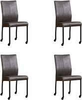 Set van 4 Donkergrijze leren moderne eetkamerstoelen Comfort - poot vierkant zwart met wiel - Vintage Leer Grey (donkergrijs leer)