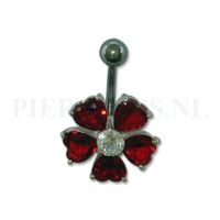 Navelpiercing sterling zilver bloem rood