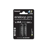 Panasonic BK-3HCDE/2BE eneloop pro Ready-to-Use Ni-MH batterijen, AA/Mignon, 2-pack, min. 2500 mAh, levensduur van 500 laadcycli, met geringe zelfontlading, oplaadbare,in plasticvrije verpakking,Zwart