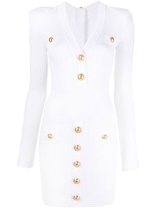 Balmain robe en maille fine nervurée à col v - Blanc