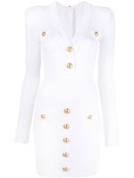 Balmain robe en maille fine nervurée à col v - Blanc - thumbnail