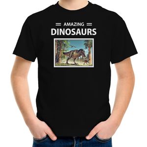 T-rex dinosaurus t-shirt met dieren foto amazing dinosaurs zwart voor kinderen