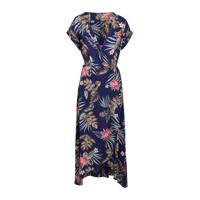 Cassis overslagjurk met bladprint donkerblauw/roze/groen/bruin