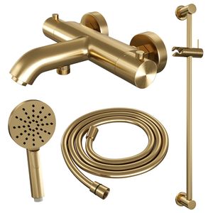 Opbouwset Bad- en Douchekraan Brauer Gold Edition Thermostatisch Met Glijstang En Handdouche 3 Standen Geborsteld Goud Brauer