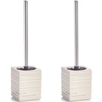 2x Toiletborstels wit leisteen look 38,5 cm