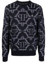 Philipp Plein sweat Chrome en maille intarsia - Bleu