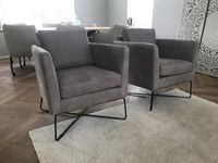 Set van 2 leren fauteuils met kruisframe - grijs leer - Echt leer, Modern, ontdek de vele Leersoorten en Kleuren bij ShopX