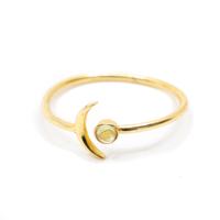 Geboortesteen Maan Ring Peridoot Augustus - 925 Zilver Verguld - Verstelbaar