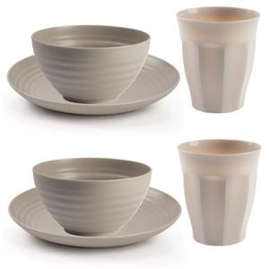 Camping Servies set 30 delig - kunststof - beige - 10x borden/10x drinkbekers/10x kommetjes