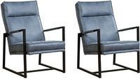 Set van 2 Blauwe leren industriële design fauteuils Square - Kenia Leer Denim (blauw leer) - thumbnail