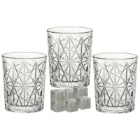 Luxe whiskyglazen set 6x stuks 390 ml met 9x whisky ijsblokstenen - thumbnail