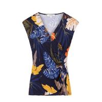 Morgan overslag top met bladprint donkerblauw