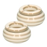 2x stuks beige met creme gestreepte asbakken 11 cm - Asbakken