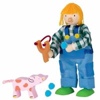 Houten poppenhuis pop boerenzoon