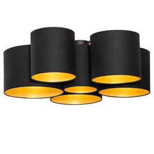 QAZQA Plafondlamp zwart met gouden binnenkant 6-lichts - Multidrum