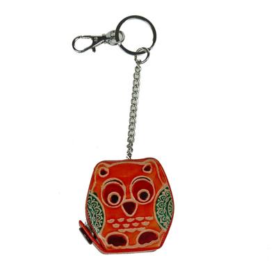 Leren Sleutelhanger Muntenportemonnee Uil Oranje Leren Sleutelhanger Muntenportemonnee Uil Oranje