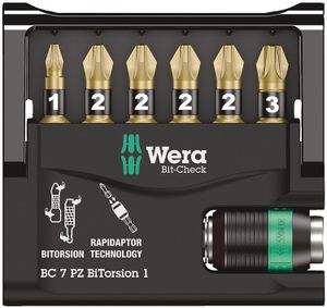 Wera Bit-Check 7 PZ BiTorsion 1 05340260001 Bitset 7-delig Kruiskop Pozidriv Bitset