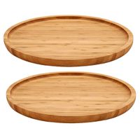 2x stuks voedsel/hapjes serveerplank van bamboe diameter 25 cm met rand - thumbnail