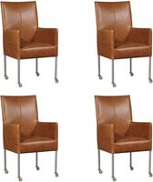 Set van 4 Cognac leren moderne eetkamerstoelen Spark - poot rond rvs met wiel - Vintage Leer Cognac (cognac leer) - thumbnail