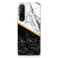 Sony Xperia 1 V TPU Siliconen Hoesje Marmer Wit Zwart - Origineel Cadeau Man