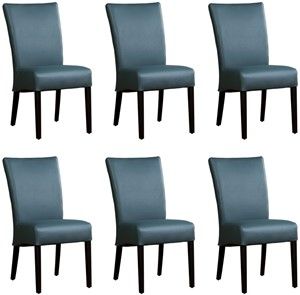 Set van 6 Blauwe leren landelijke eetkamerstoelen Just - Toledo Leer Whale (blauw leer)