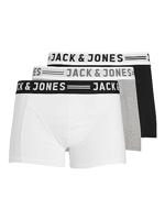 Heren Jack & Jones Pak van 3 Sense Trunks Boxershorts Stretch Slip Slim Basis Ondergoed, Colour:Wit-grijs-zwart, Size:XXL