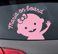 Sticker baby on board Baby met een strik