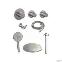 Thermostatisch Inbouwdoucheset Brauer Brushed 30cm Hoofddouche Plafondarm 3 Standen Handdouche Geborsteld Nikkel