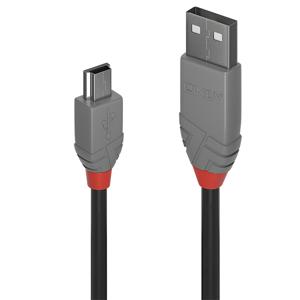 LINDY USB-kabel USB 2.0 USB-A stekker, USB-mini-B stekker 3.00 m Zwart 36724