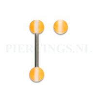 Tongpiercing acryl oranje met witte streep