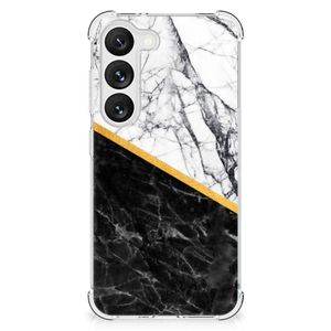 Samsung Galaxy S23 Anti-Shock Hoesje Marmer Wit Zwart - Origineel Cadeau Man