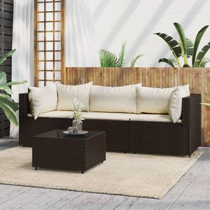 4-delige Loungeset met kussens poly rattan bruin