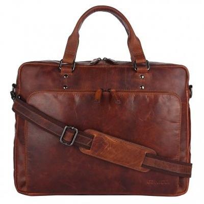 Genicci Leo 15 inch laptoptas Cognac